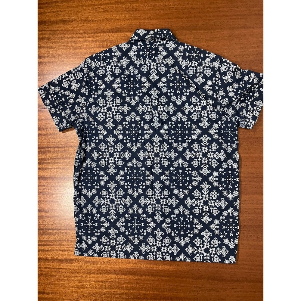 3sixteen Mens Small Navy Blue Bandana Paisely Print Cotton Linen Shirt Made USA - Picture 10 of 13